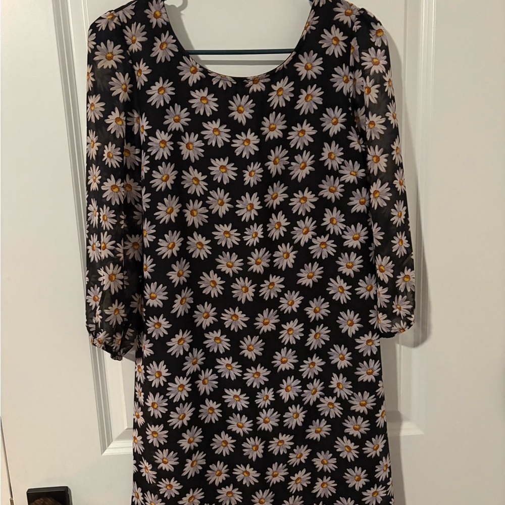 ALLOY Black Dress with White and Yellow Floral Pattern